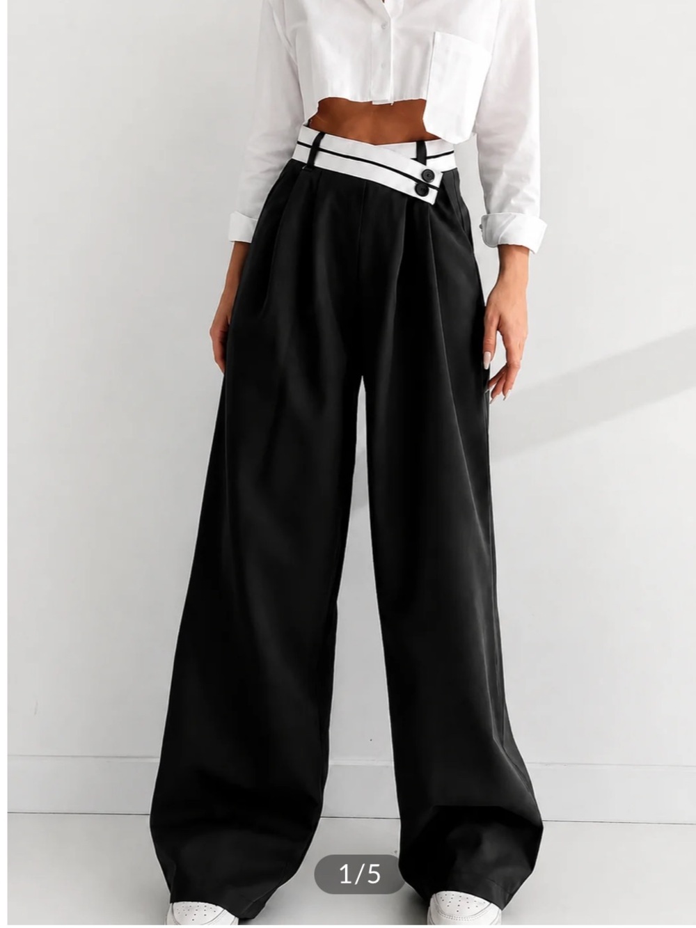 Commense Asymmetrical Contrast Waistband Wide Leg Dress Pants NWT Small